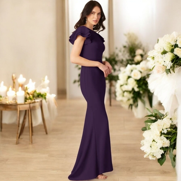 NWT Azazie Peppermint Mermaid Long Gown in Plum Size A8 - Picture 1 of 8